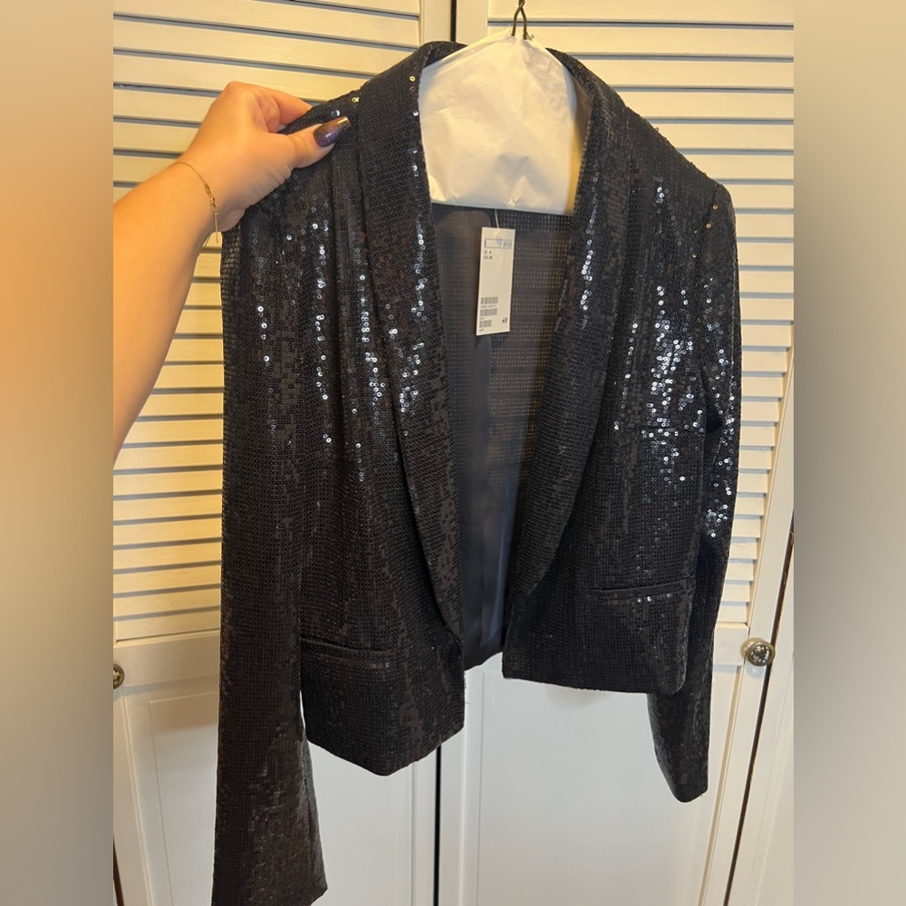H&M blue sequenced blazer, size 6